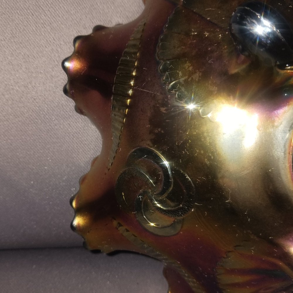 Vintage Northwood Carnival Glass 3 Footed Ruffle Edge Bowl - Picture 6 of 10